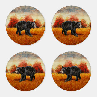 Black Bear in Autumn Forest Coaster Set