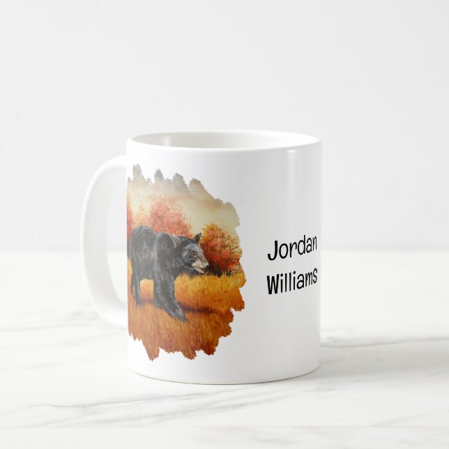 Black Bear in Autumn Forest Coffee Mug (Front Left)