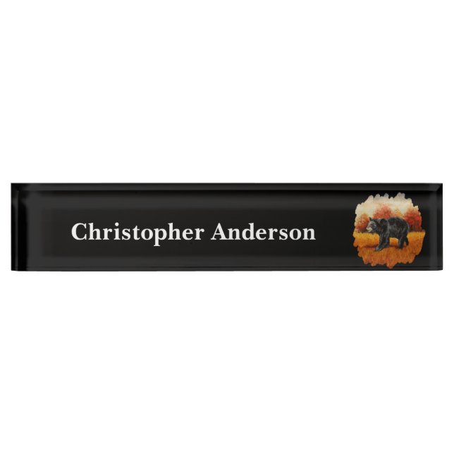 Black Bear in Autumn Forest Desk Name Plate (Front)