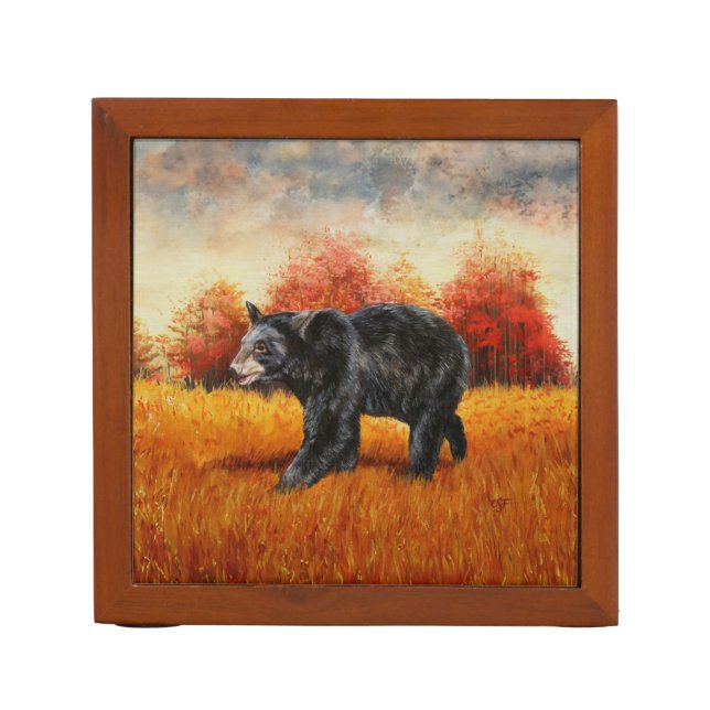 Black Bear in Autumn Forest Desk Organizer (Front)