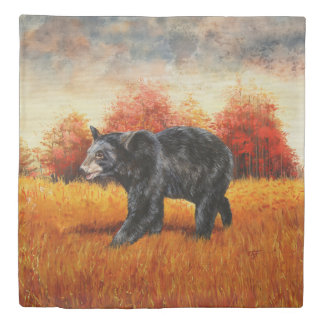 Black Bear in Autumn Forest Duvet Cover