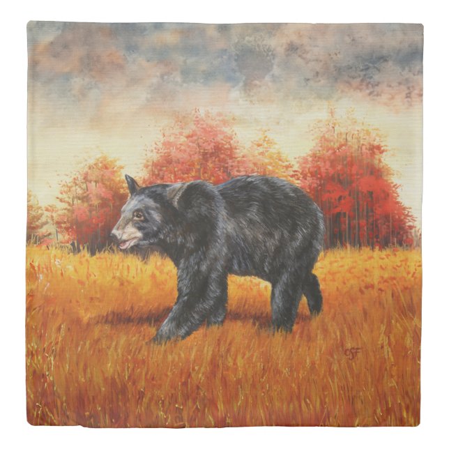 Black Bear in Autumn Forest Duvet Cover (Front)