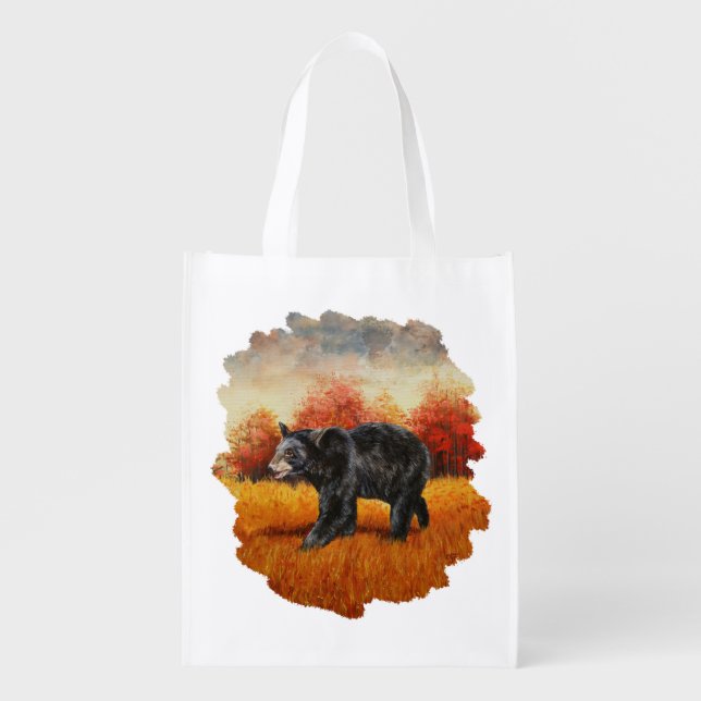 Black Bear in Autumn Forest Grocery Bag (Front)