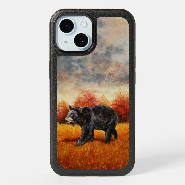Black Bear in Autumn Forest iPhone 15 Case (Back)