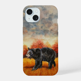 Black Bear in Autumn Forest iPhone 15 Case