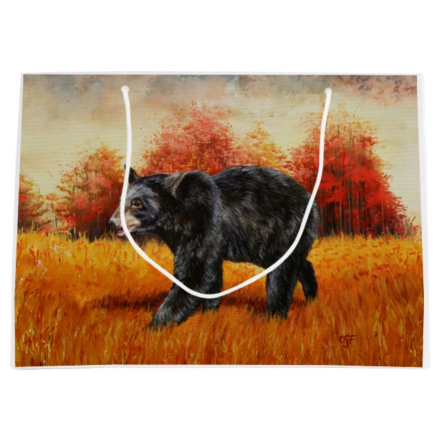 Black Bear in Autumn Forest Large Gift Bag (Front)