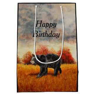 Black Bear in Autumn Forest Medium Gift Bag