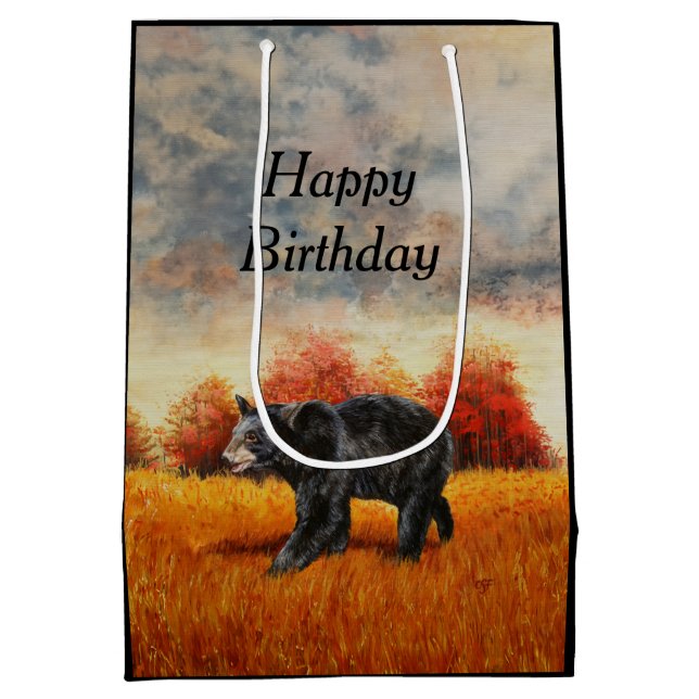 Black Bear in Autumn Forest Medium Gift Bag (Back)