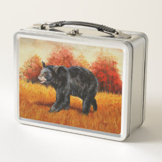 Black Bear in Autumn Forest Metal Lunch Box