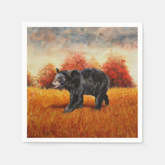 Black Bear in Autumn Forest Napkins (Front)