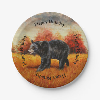 Black Bear in Autumn Forest Paper Plates