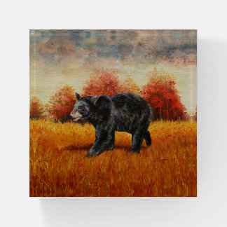Black Bear in Autumn Forest Paperweight