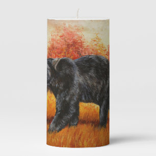 Black Bear in Autumn Forest Pillar Candle