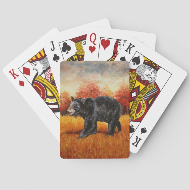 Black Bear in Autumn Forest Poker Cards (Back)