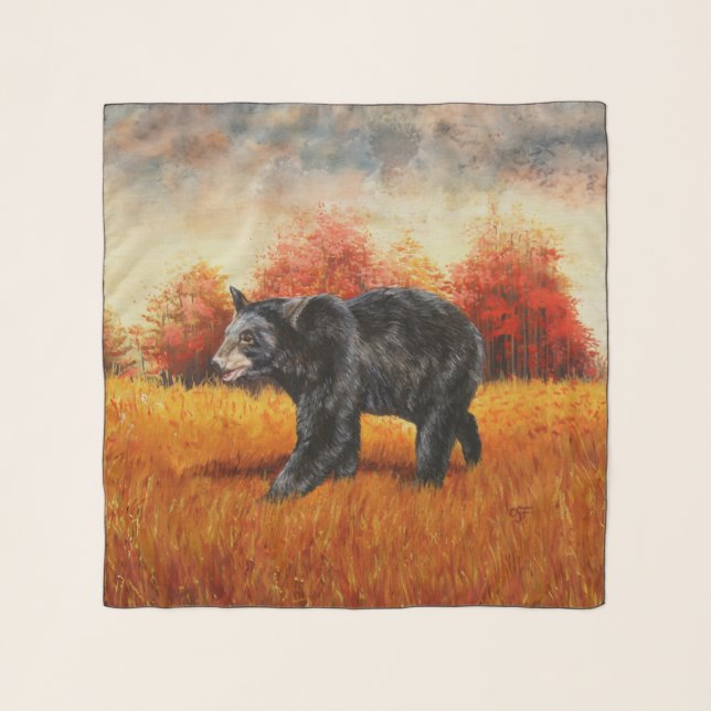 Black Bear in Autumn Forest Scarf (Front)