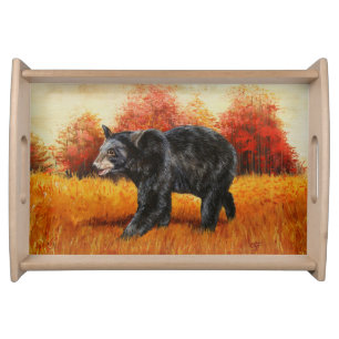 Black Bear in Autumn Forest Serving Tray