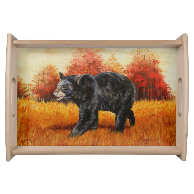 Black Bear in Autumn Forest Serving Tray (Front)
