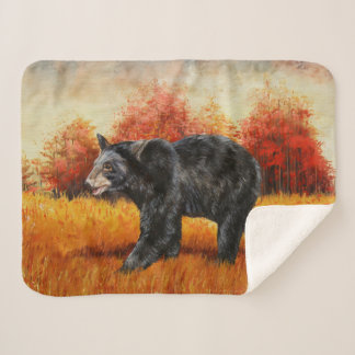 Black Bear in Autumn Forest Sherpa Blanket