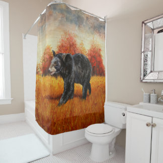 Black Bear in Autumn Forest Shower Curtain