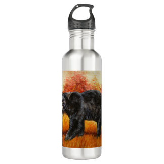 Black Bear in Autumn Forest Stainless Steel Water Bottle