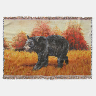 Black Bear in Autumn Forest Throw Blanket