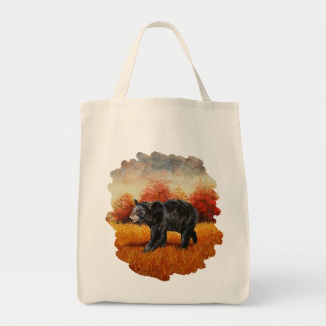 Black Bear in Autumn Forest Tote Bag (Front)