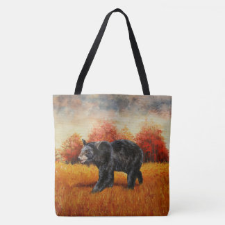 Black Bear in Autumn Forest Tote Bag