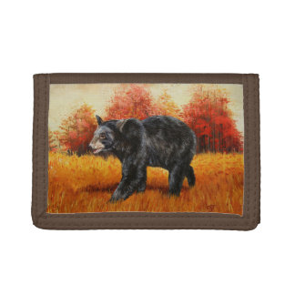 Black Bear in Autumn Forest Trifold Wallet