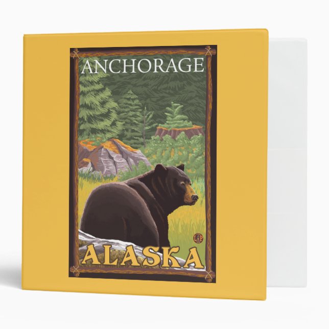 Black Bear in Forest - Anchorage, Alaska 3 Ring Binder (Front/Inside)