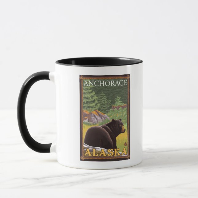 Black Bear in Forest - Anchorage, Alaska Mug (Left)
