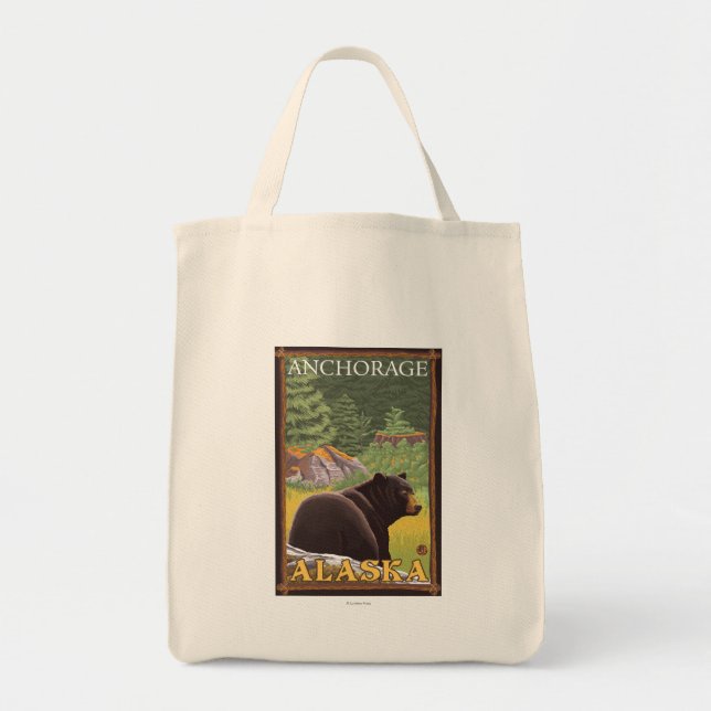 Black Bear in Forest - Anchorage, Alaska Tote Bag (Front)