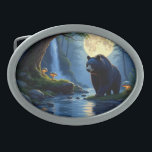 Black bear in forest at night belt buckle<br><div class="desc">Black bear walking near a creek in the forest at night under a full moon
AI ART created by minx267</div>