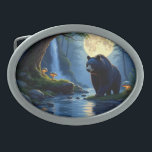 Black bear in forest at night belt buckle<br><div class="desc">Black bear walking near a creek in the forest at night under a full moon
AI ART created by minx267</div>