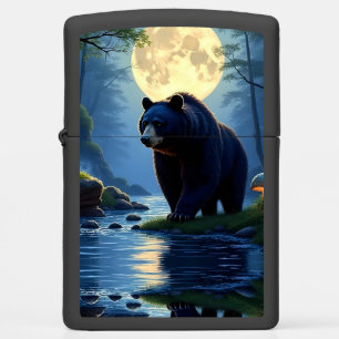 Black bear in forest at night zippo lighter