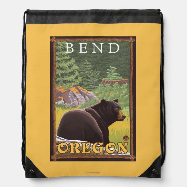 Black Bear in Forest - Bend, Oregon Drawstring Bag (Front)