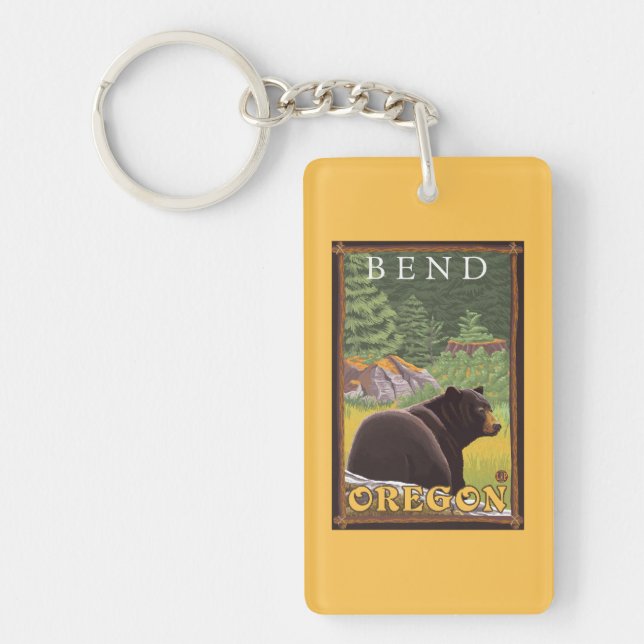 Black Bear in Forest - Bend, Oregon Keychain (Front)