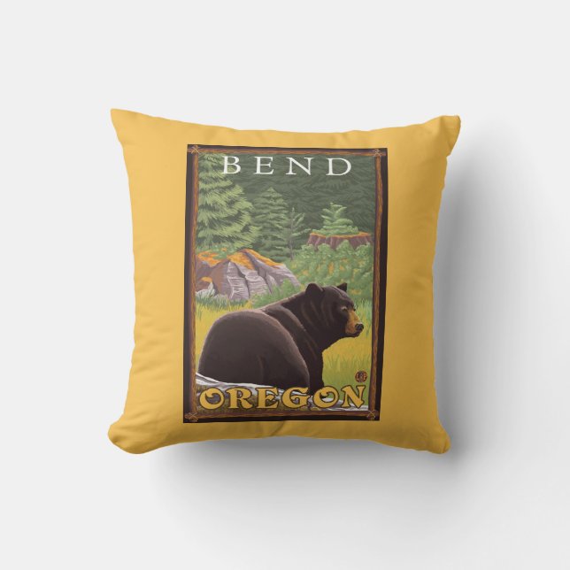 Black Bear in Forest - Bend, Oregon Throw Pillow (Front)
