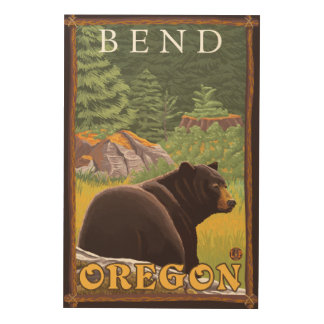 Black Bear in Forest - Bend, Oregon Wood Wall Art