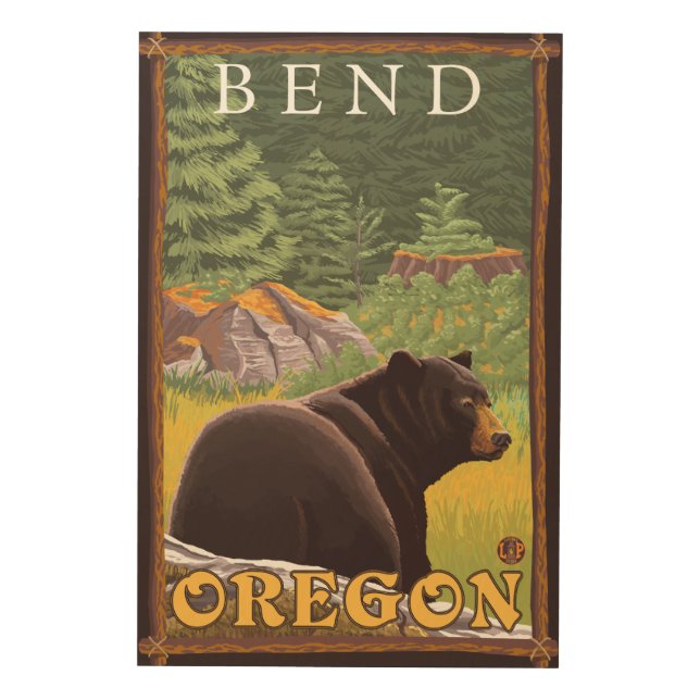 Black Bear in Forest - Bend, Oregon Wood Wall Art (Front)