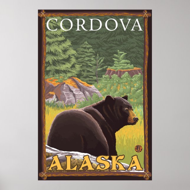 Black Bear in Forest - Cordova, Alaska Poster (Front)