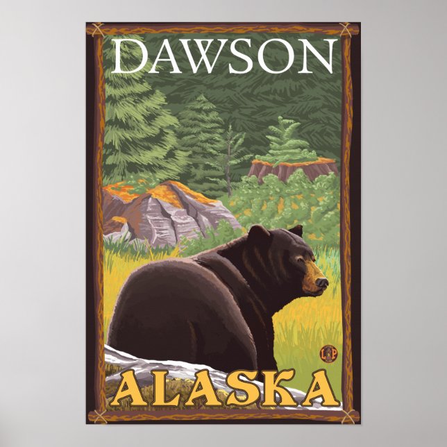 Black Bear in Forest - Dawson, Alaska Poster (Front)