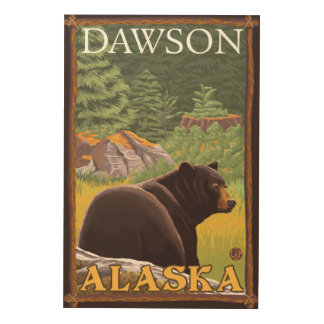 Black Bear in Forest - Dawson, Alaska Wood Wall Art
