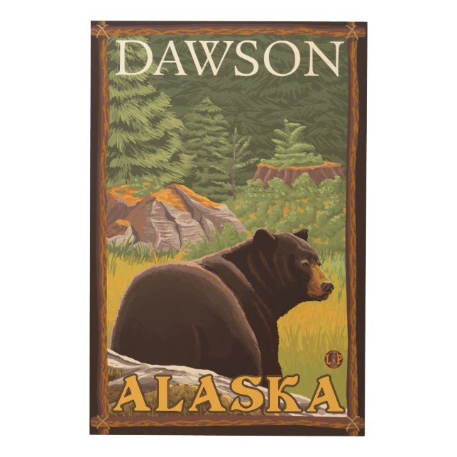 Black Bear in Forest - Dawson, Alaska Wood Wall Art (Front)