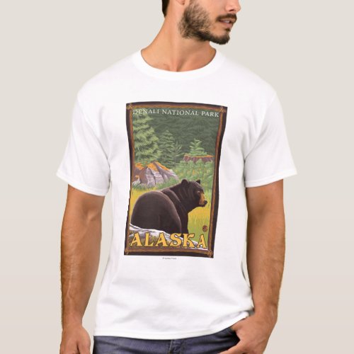 Black Bear in Forest _ Denali National Park T_Shirt