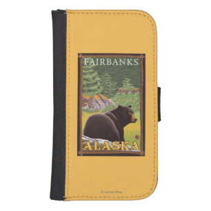 Black Bear in Forest - Fairbanks, Alaska Wallet Phone Case For Samsung Galaxy S4
