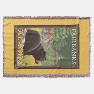 Black Bear in Forest - Fairbanks, Alaska Throw Blanket
