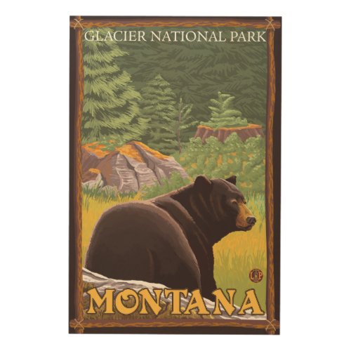 Black Bear in Forest _ Glacier National Park MT Wood Wall Decor
