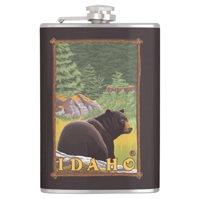 Black Bear in Forest - Idaho Flask (Front)