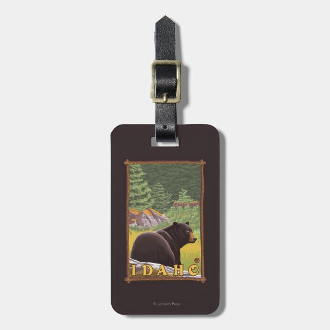 Black Bear in Forest - Idaho Luggage Tag (Front Vertical)