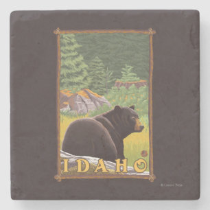 Black Bear in Forest - Idaho Stone Coaster